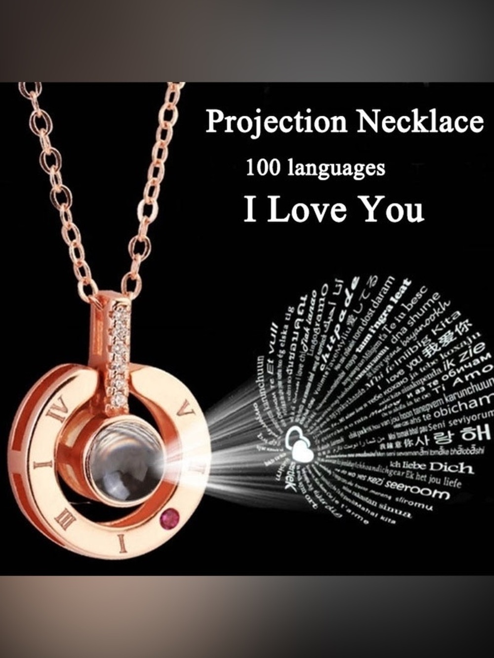 “I love you in 100 languages” Rose Gold Pendant Necklace